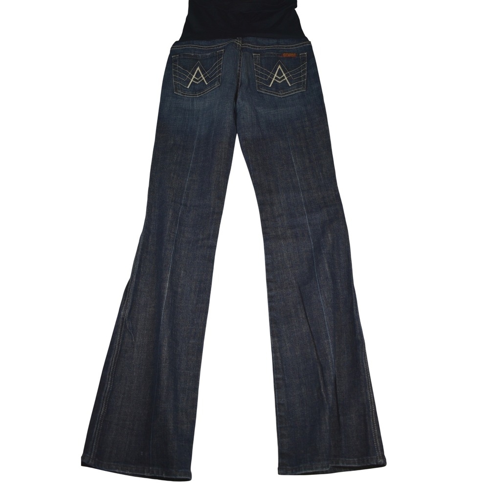 7 For All Mankind Dark Wash Wide Leg Maternity Jeans with Black Panel - Picture 3 of 8